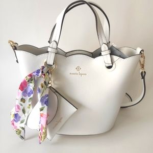 Nanette Lepore Handbag vegan bonus scarf & pouch shoulder or crossbody white